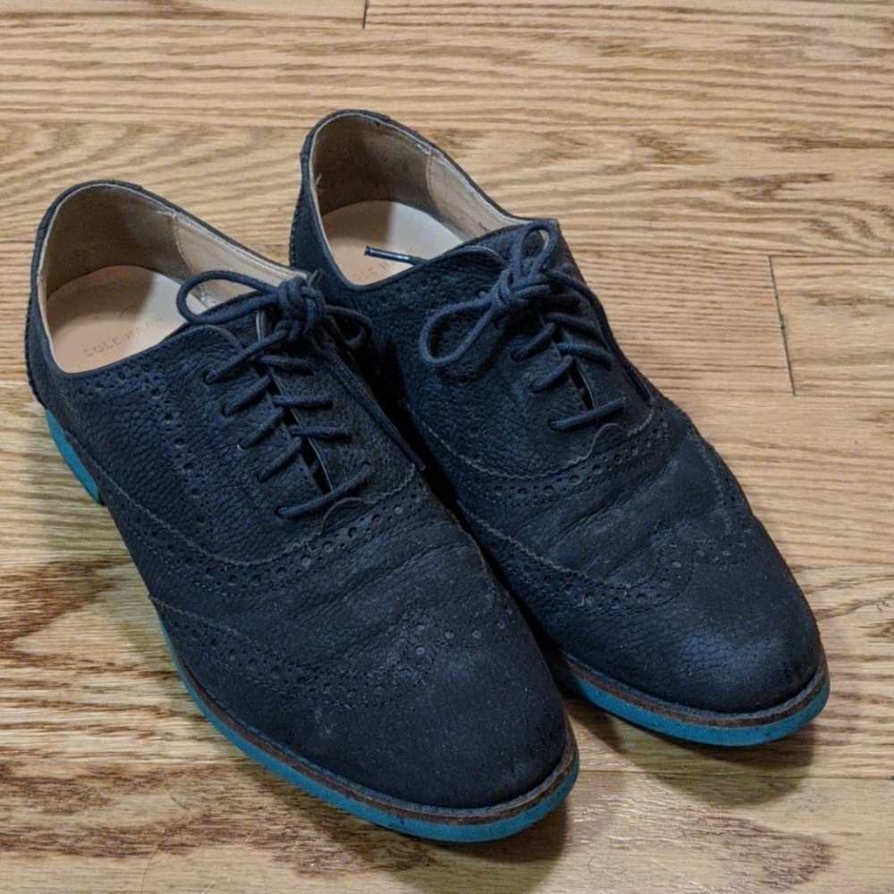 Blue Oxfords with Teal and Gold Trim